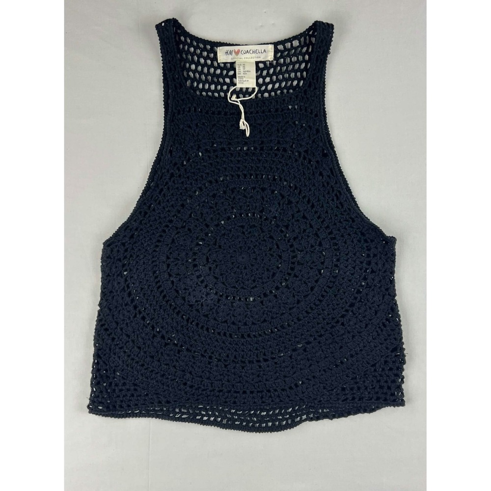 H&M Coachella Women's Black Crochet Festival Crop Tank Top Boho Y2K Size XS